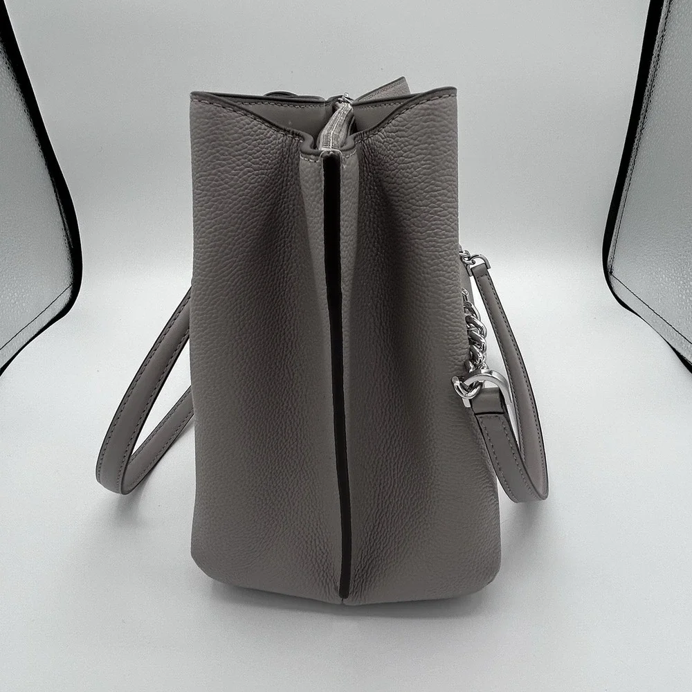 Michael Kors Teagan‎ Long Drop Satchel Pearl Grey Pebbled Leather NEW MSRP $448.